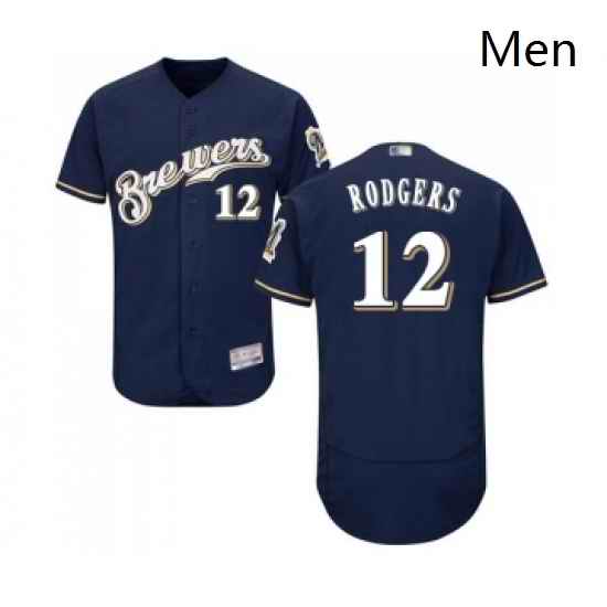 Mens Milwaukee Brewers 12 Aaron Rodgers Navy Blue Alternate Flex Base Authentic Collection Baseball Jersey